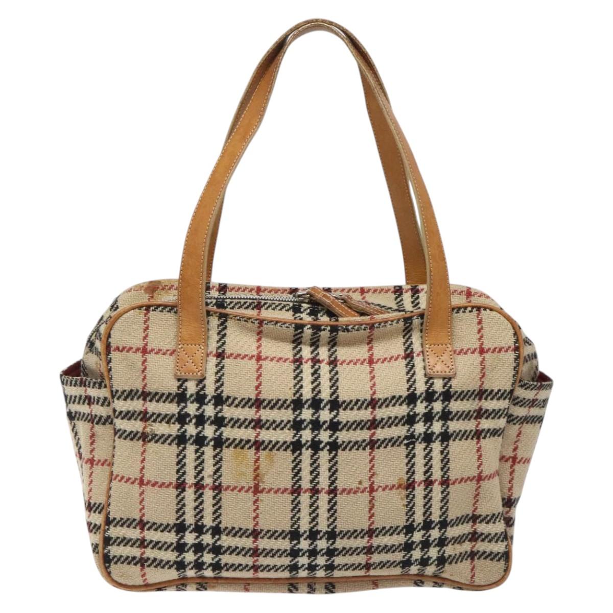 BURBERRY Nova Check Hand Bag Wool Beige Auth 113600