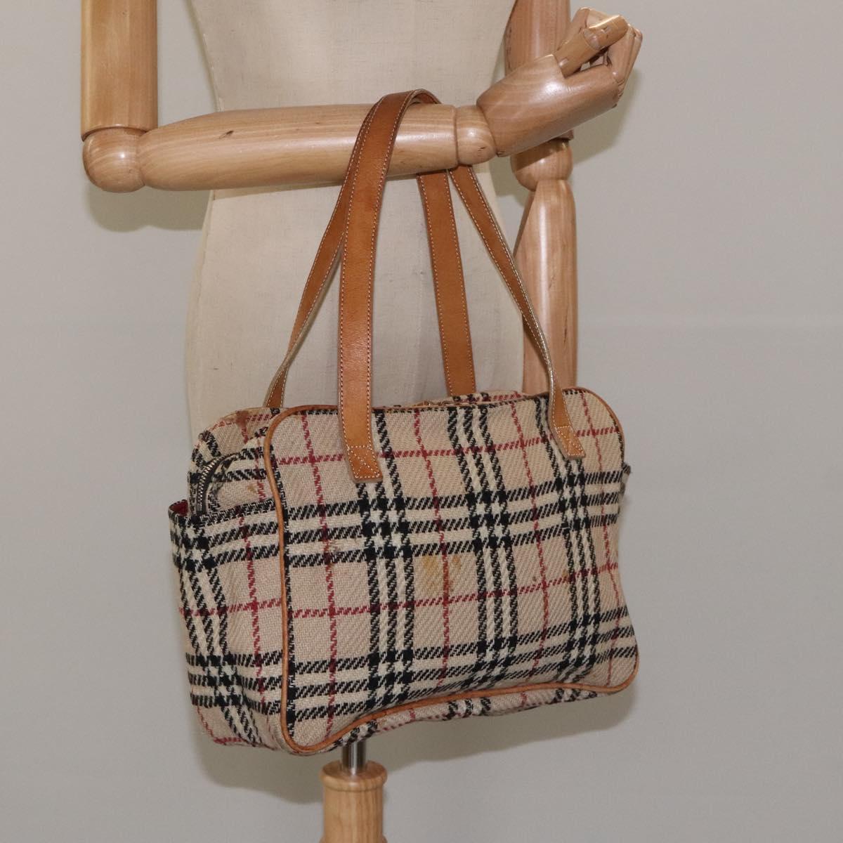 BURBERRY Nova Check Hand Bag Wool Beige Auth 113600