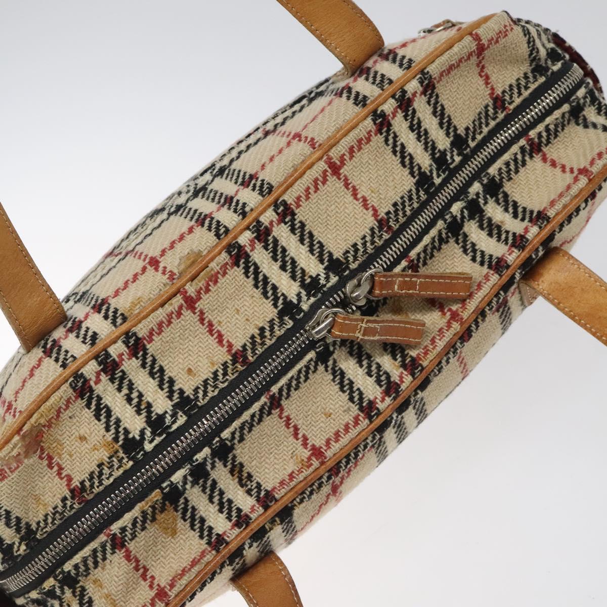 BURBERRY Nova Check Hand Bag Wool Beige Auth 113600
