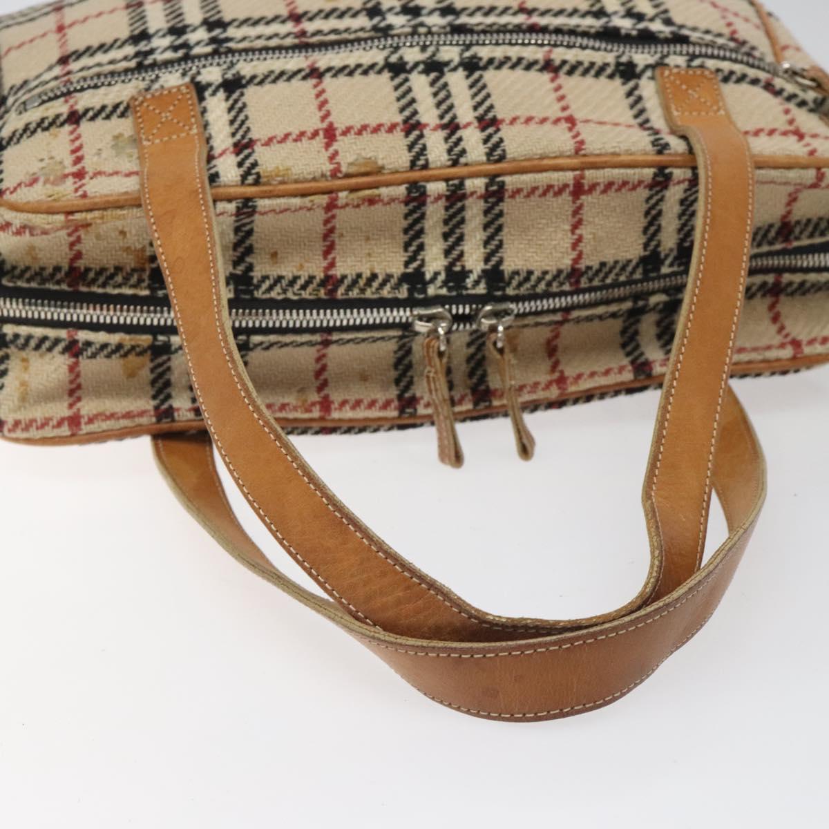 BURBERRY Nova Check Hand Bag Wool Beige Auth 113600