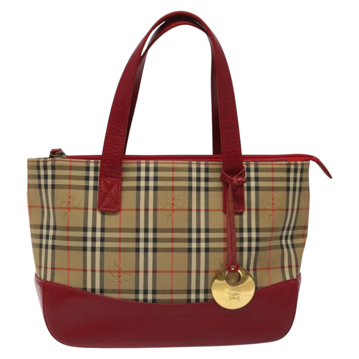 BURBERRY Nova Check Hand Bag Canvas Beige Auth 113637