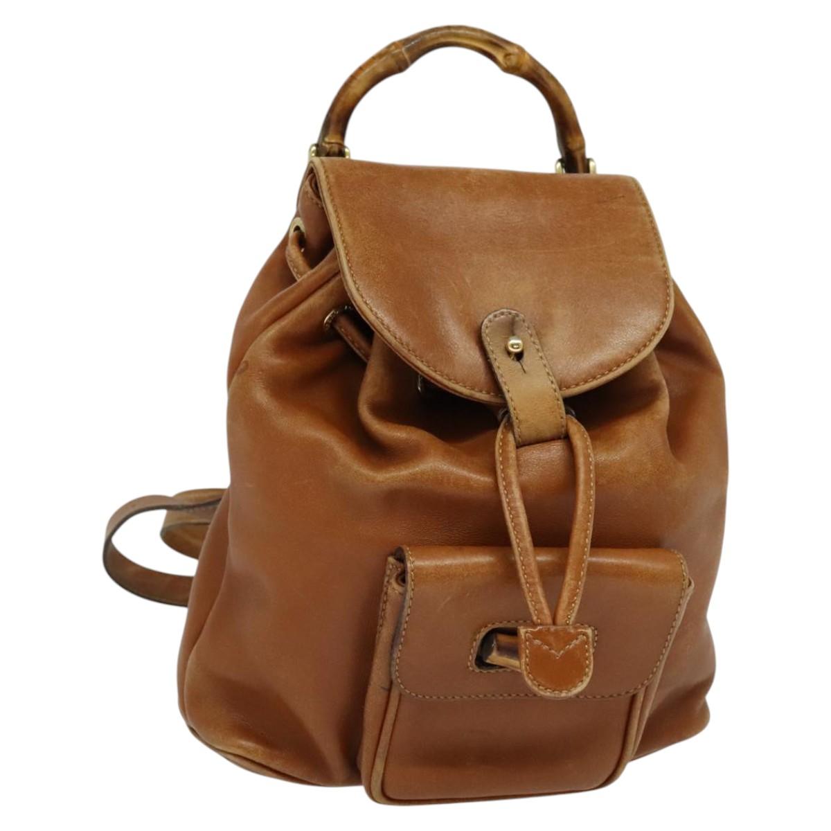 GUCCI Bamboo Backpack Leather Brown 003 1956 0030 Auth 113656