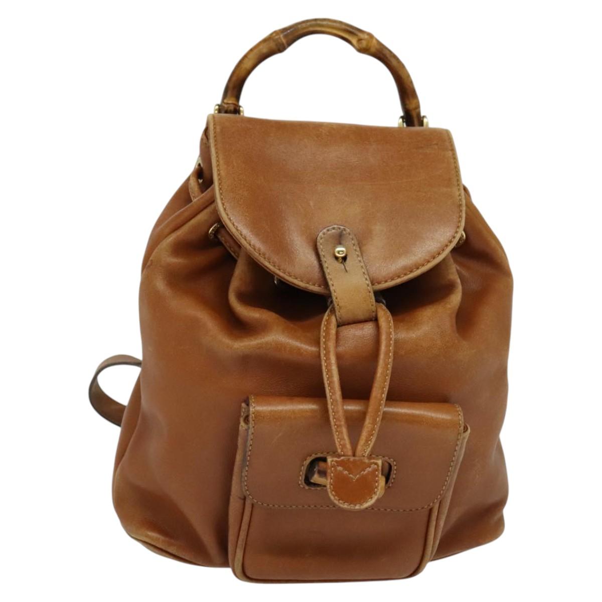 GUCCI Bamboo Backpack Leather Brown 003 1956 0030 Auth 113656