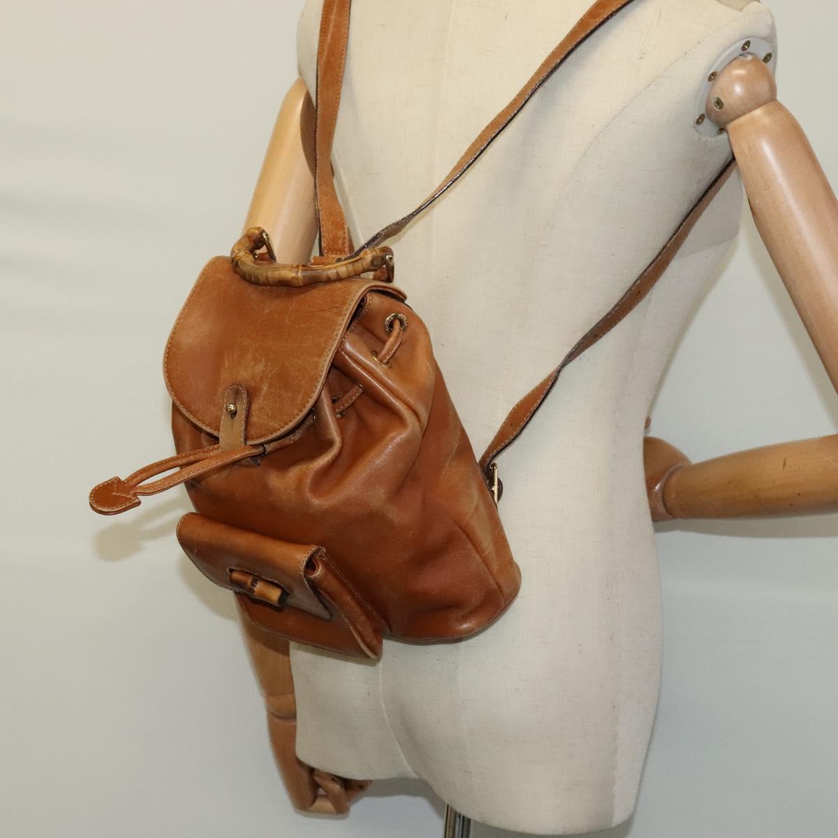 GUCCI Bamboo Backpack Leather Brown 003 1956 0030 Auth 113656