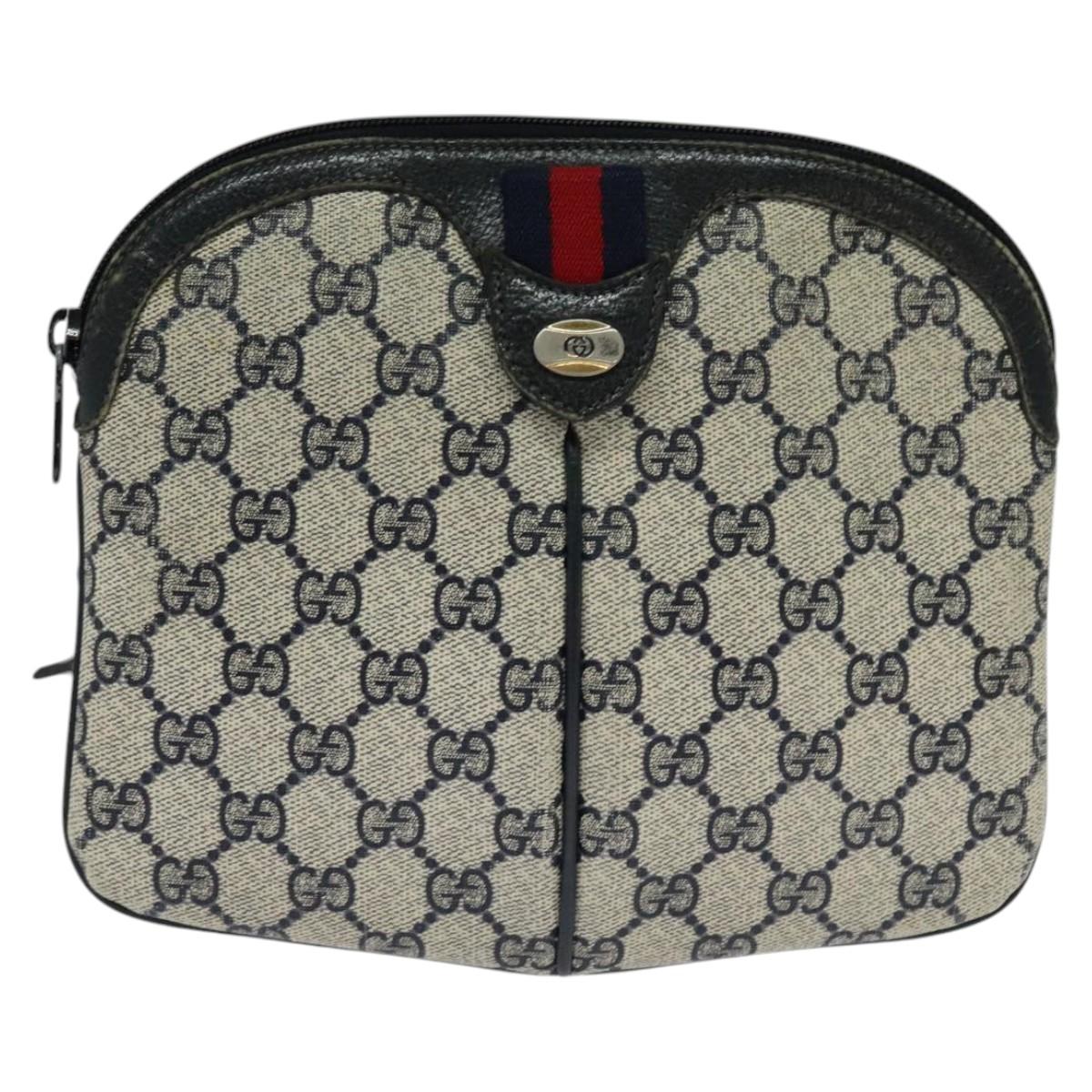 GUCCI GG Supreme Sherry Line Shoulder Bag PVC Navy Red 904 02 047 Auth 113720