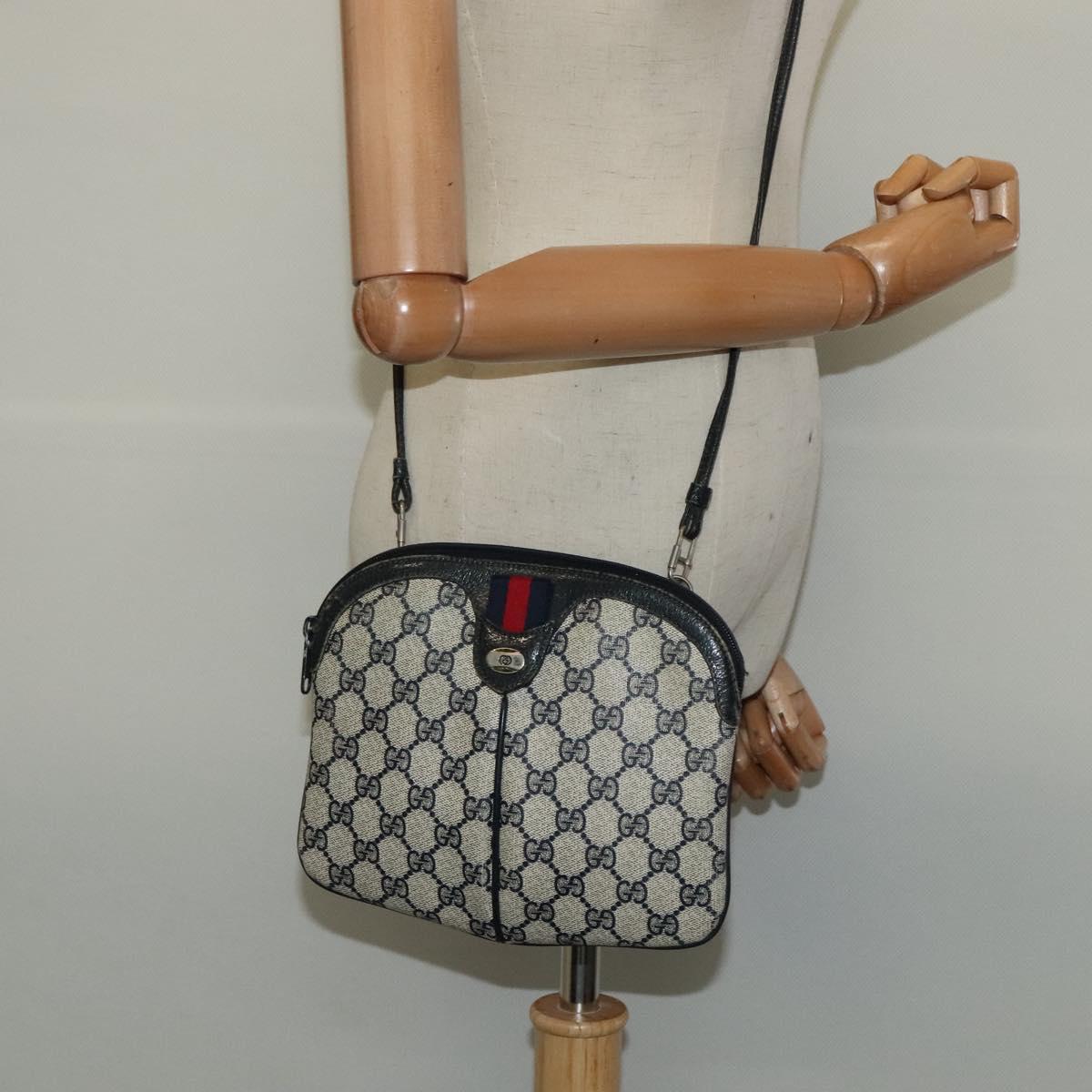 GUCCI GG Supreme Sherry Line Shoulder Bag PVC Navy Red 904 02 047 Auth 113720
