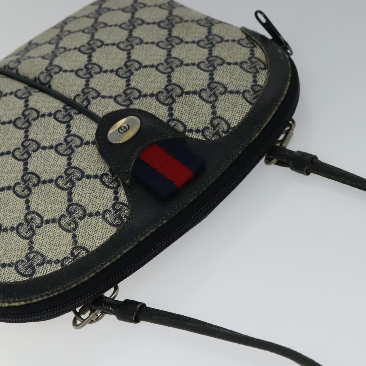 GUCCI GG Supreme Sherry Line Shoulder Bag PVC Navy Red 904 02 047 Auth 113720