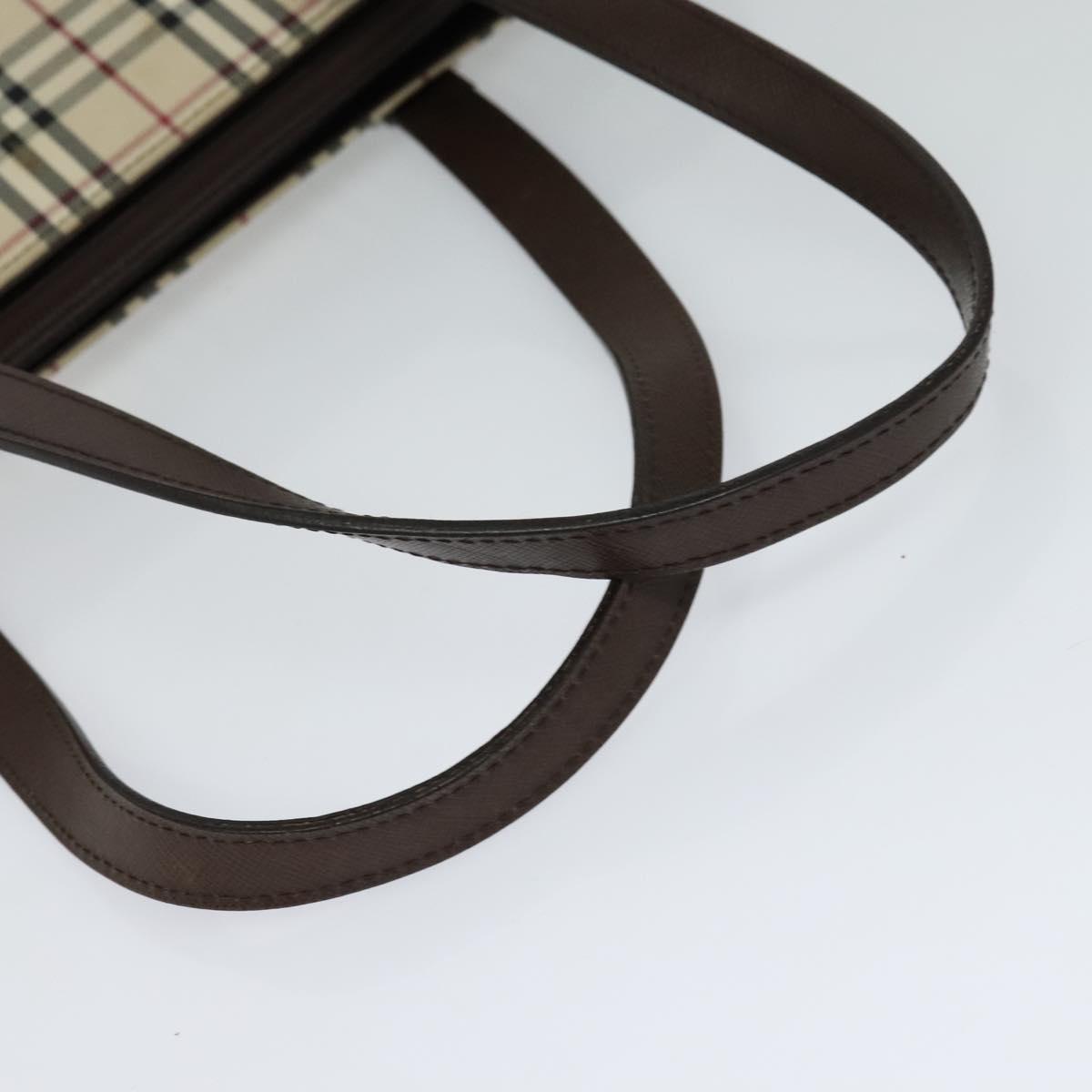 BURBERRY Nova Check Shoulder Bag Canvas Leather Beige Brown Silver Auth 113752