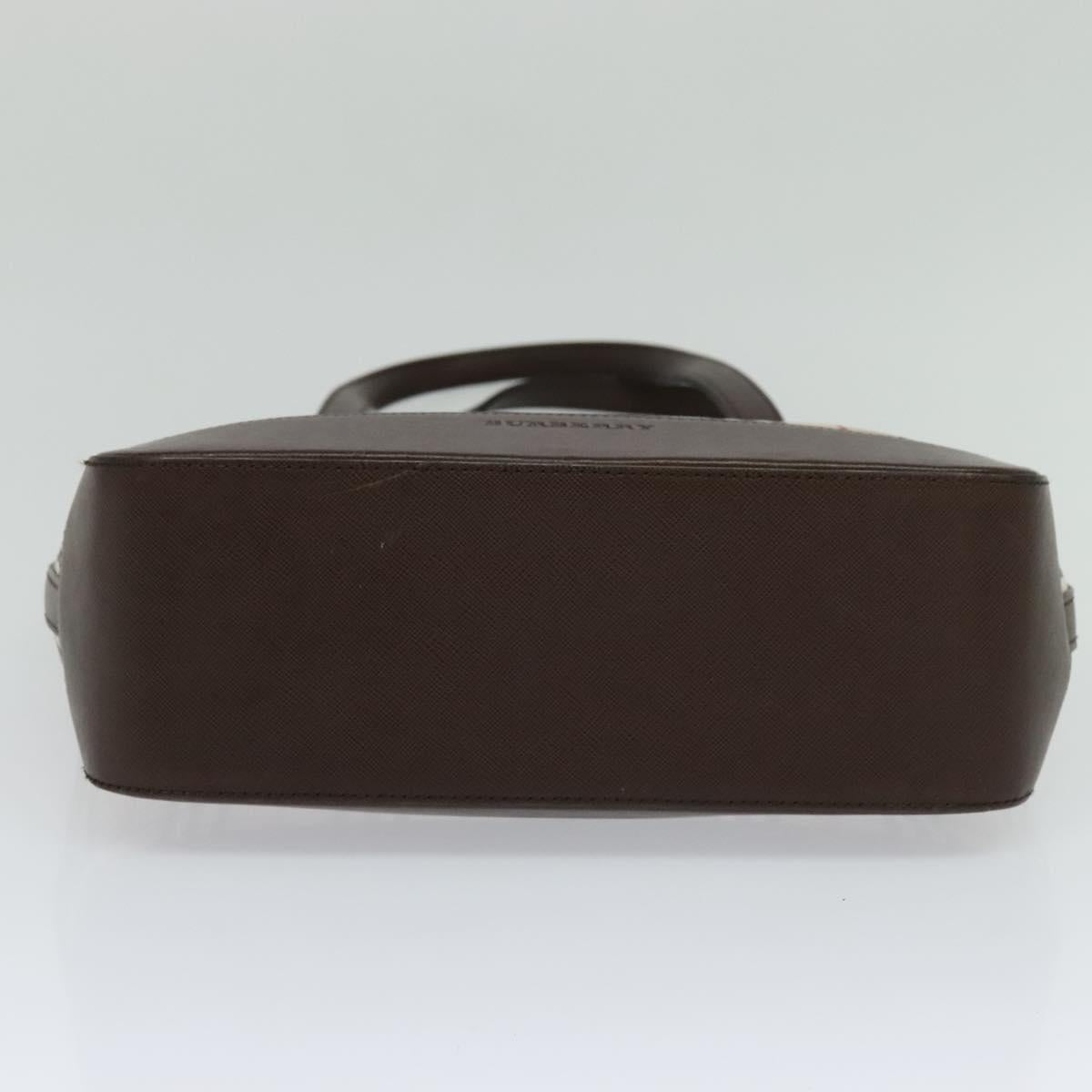 BURBERRY Nova Check Shoulder Bag Canvas Leather Beige Brown Silver Auth 113752