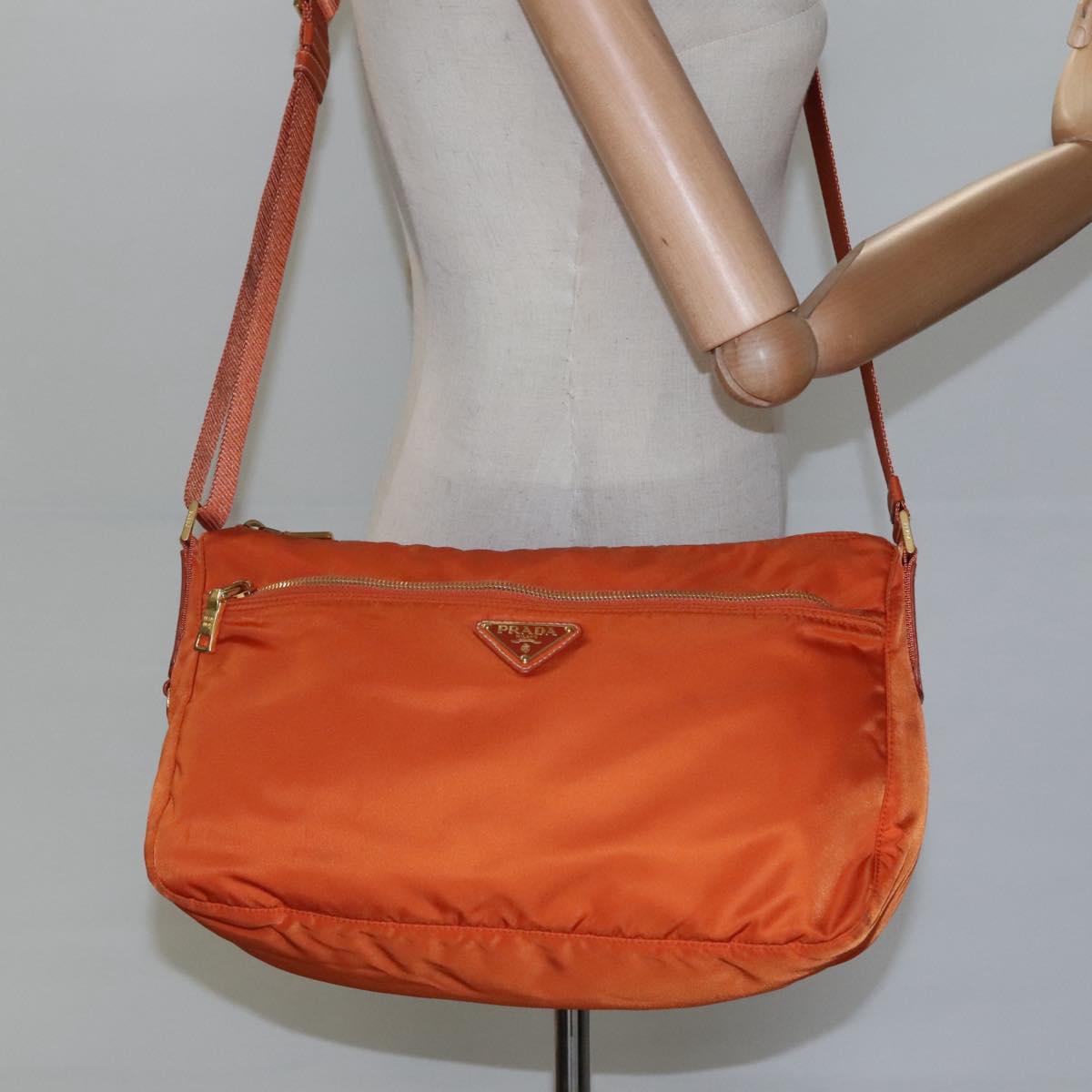 PRADA Shoulder Bag Nylon Orange Gold Auth 113766V
