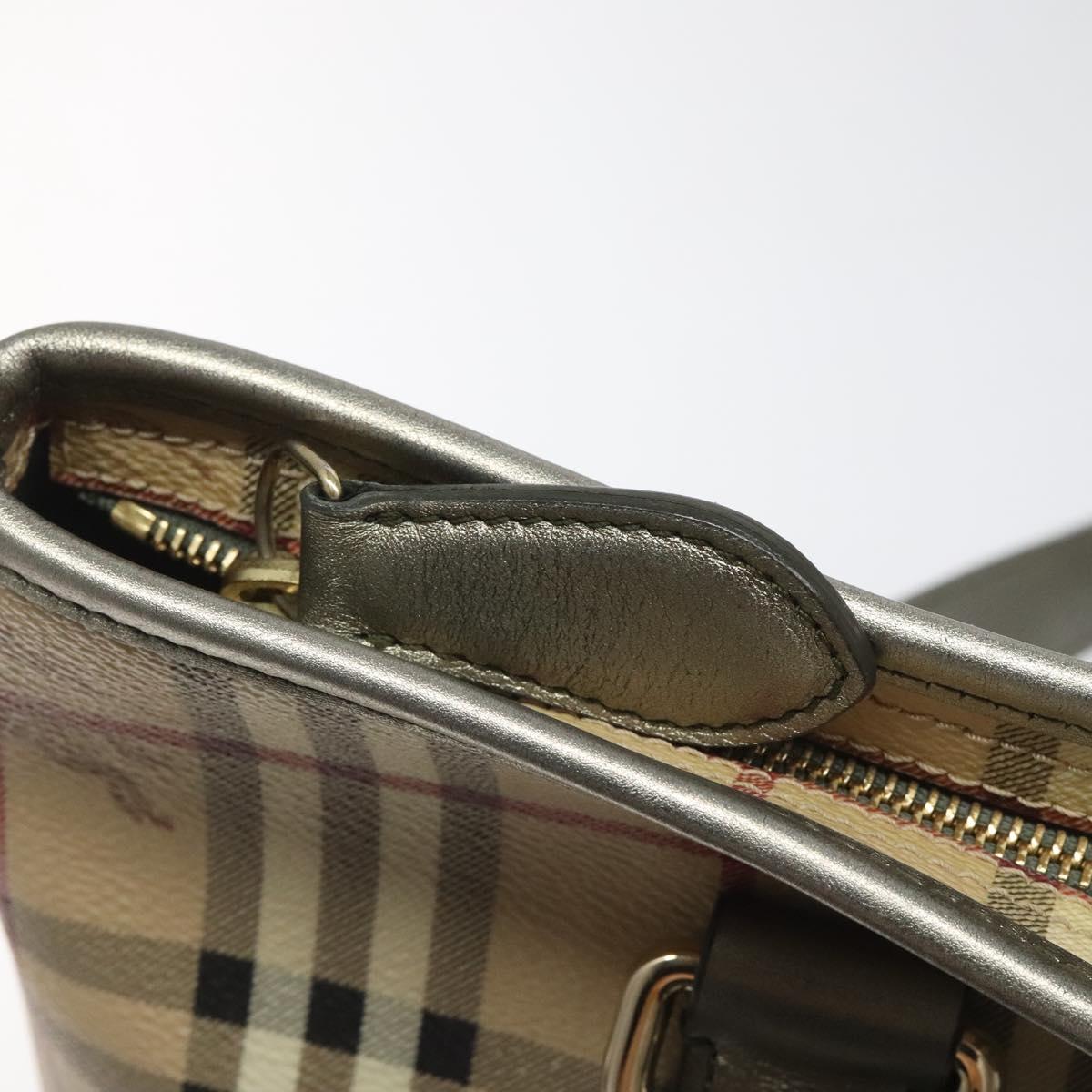 BURBERRY Nova Check Tote Bag PVC Leather Beige Silver Auth 113769
