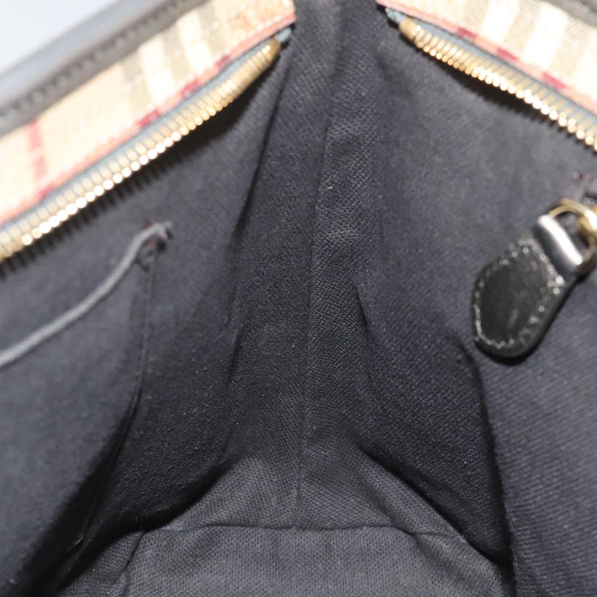 BURBERRY Nova Check Tote Bag PVC Leather Beige Silver Auth 113769