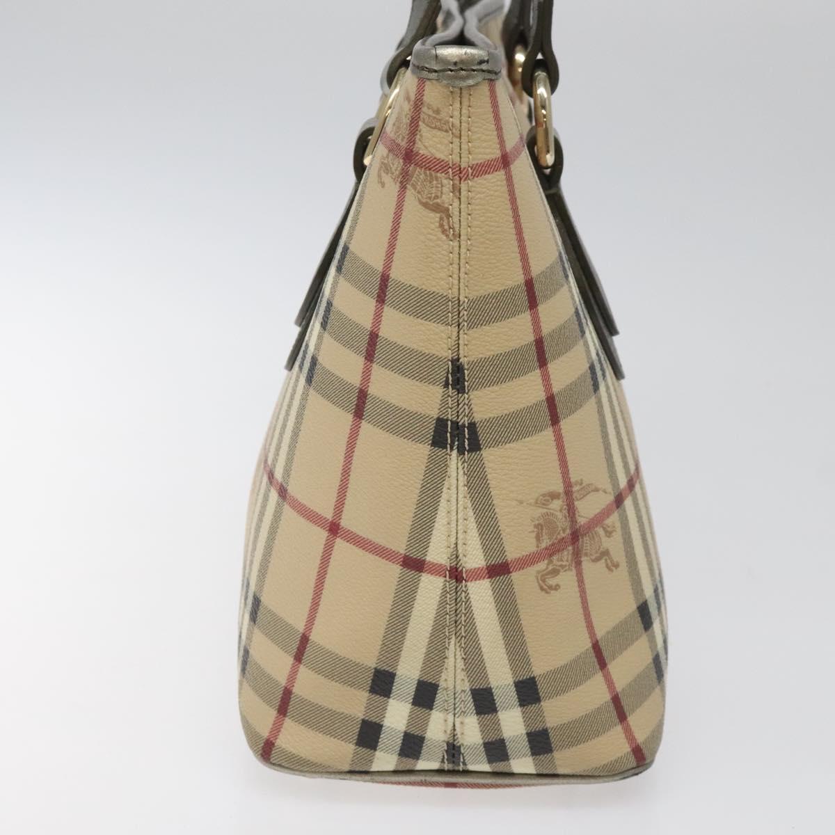 BURBERRY Nova Check Tote Bag PVC Leather Beige Silver Auth 113769