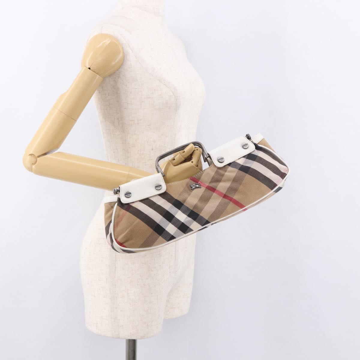 BURBERRY Nova Check Hand Bag Canvas Leather Beige White Auth 113772