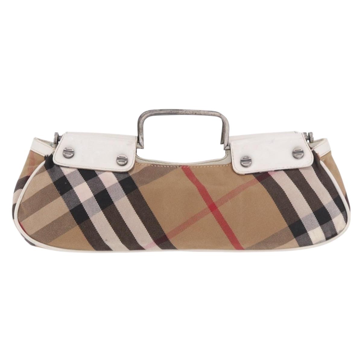 BURBERRY Nova Check Hand Bag Canvas Leather Beige White Auth 113772
