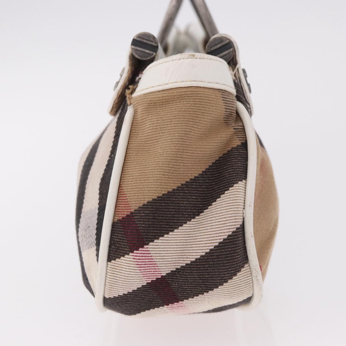 BURBERRY Nova Check Hand Bag Canvas Leather Beige White Auth 113772