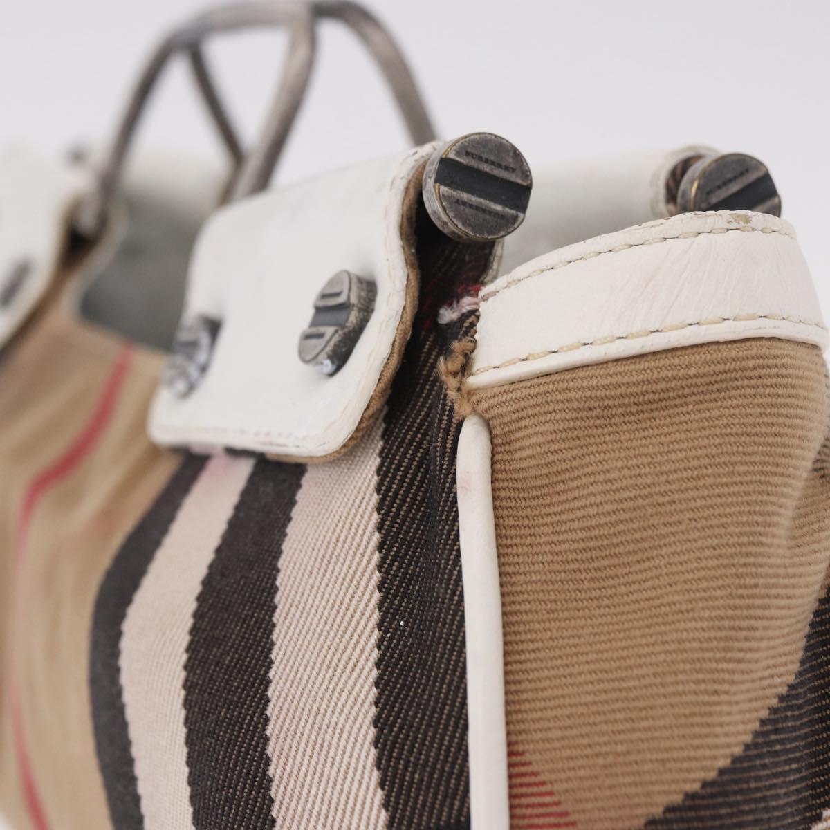 BURBERRY Nova Check Hand Bag Canvas Leather Beige White Auth 113772