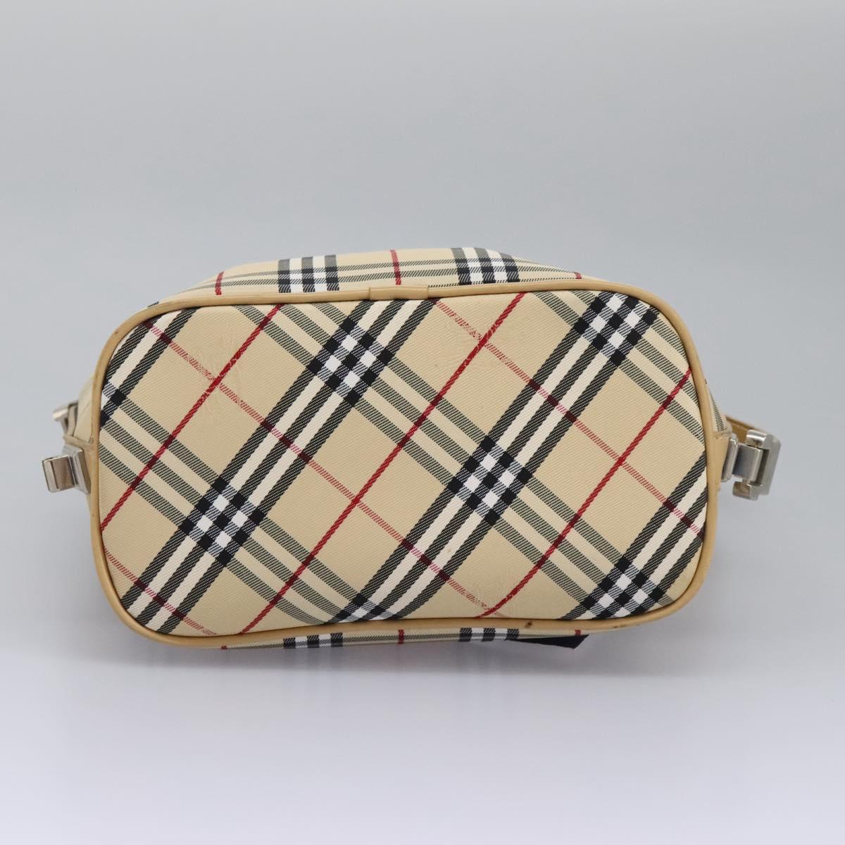 BURBERRY Nova Check Blue Label Shoulder Bag Canvas Beige Silver Auth 113784