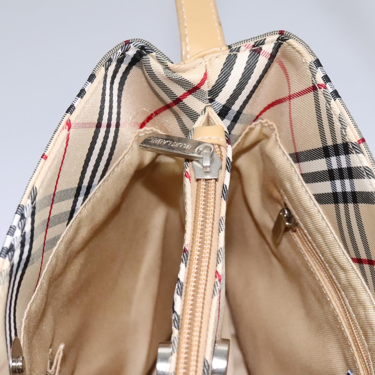 BURBERRY Nova Check Blue Label Shoulder Bag Canvas Beige Silver Auth 113784
