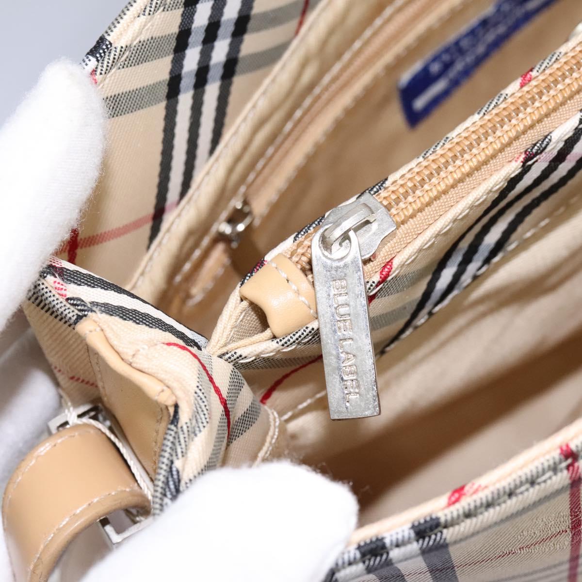 BURBERRY Nova Check Blue Label Shoulder Bag Canvas Beige Silver Auth 113784