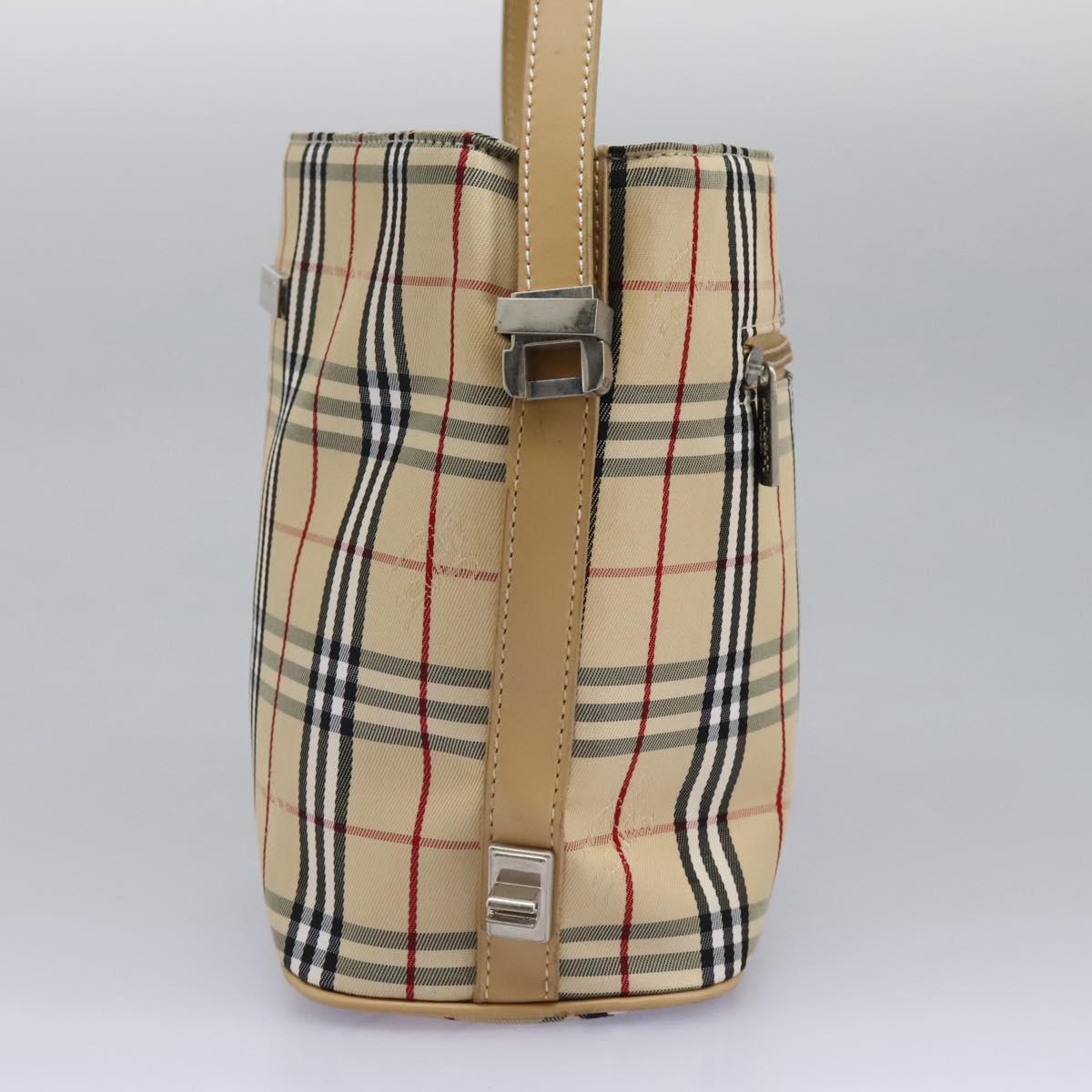 BURBERRY Nova Check Blue Label Shoulder Bag Canvas Beige Silver Auth 113784