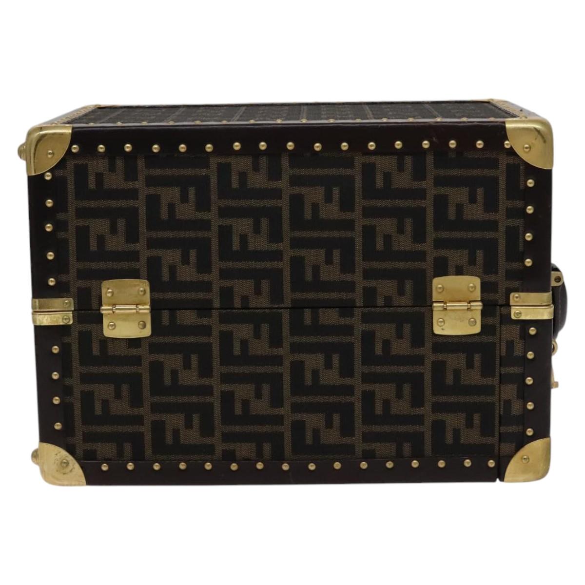 FENDI Zucca Canvas Trunk Jewelry Case Jewelry Box Black Brown Auth 113789SV