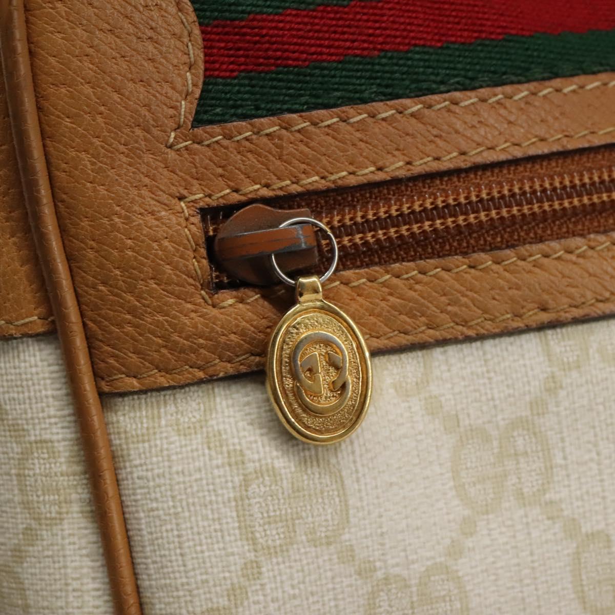 GUCCI GG Supreme Web Sherry Line Shoulder Bag PVC Beige Gold Auth 113857