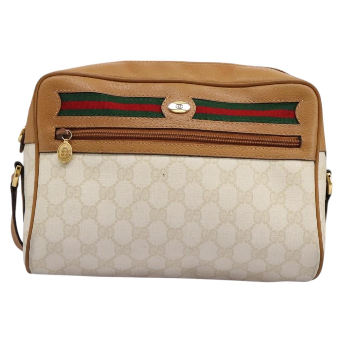GUCCI GG Supreme Web Sherry Line Shoulder Bag PVC Beige Gold Auth 113857