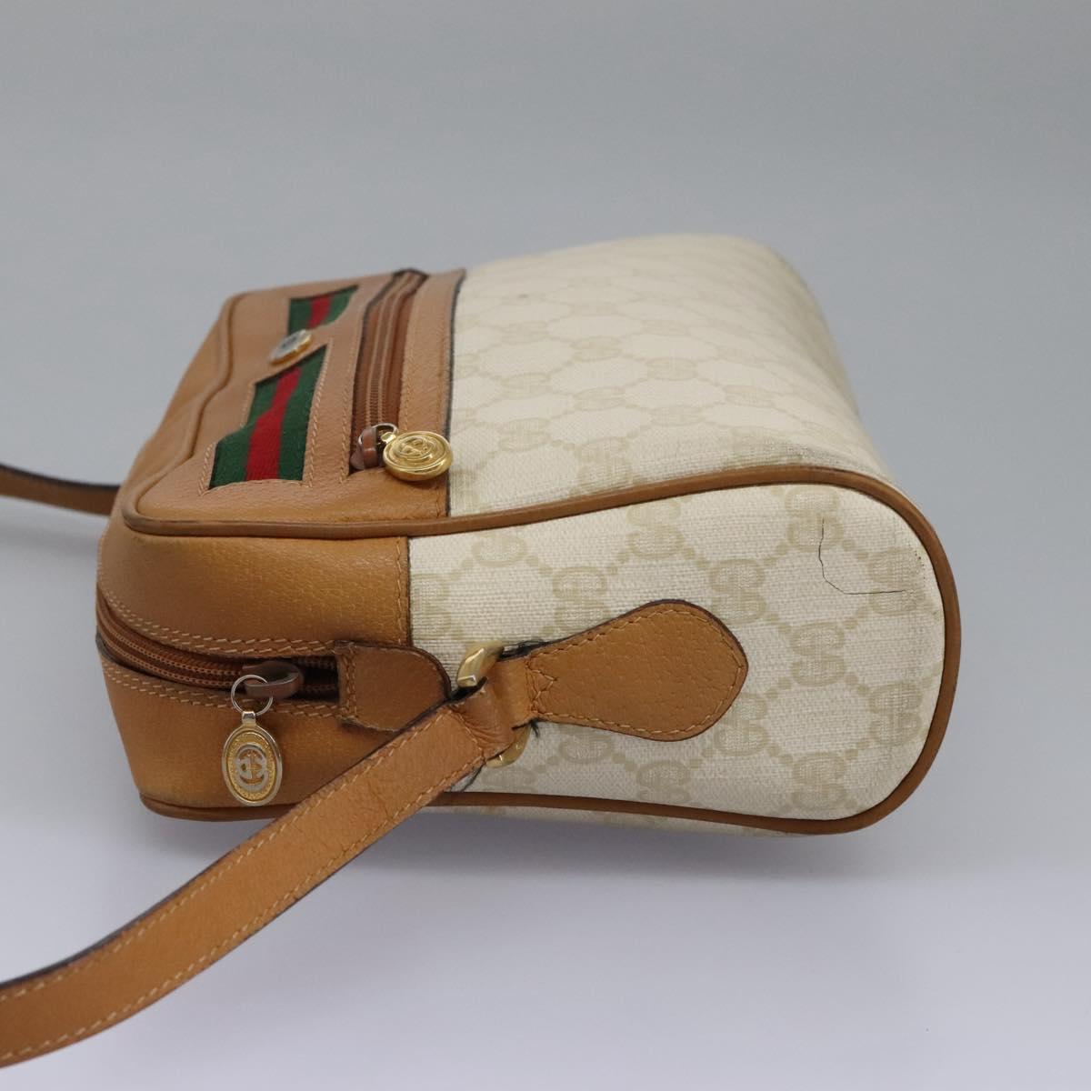 GUCCI GG Supreme Web Sherry Line Shoulder Bag PVC Beige Gold Auth 113857