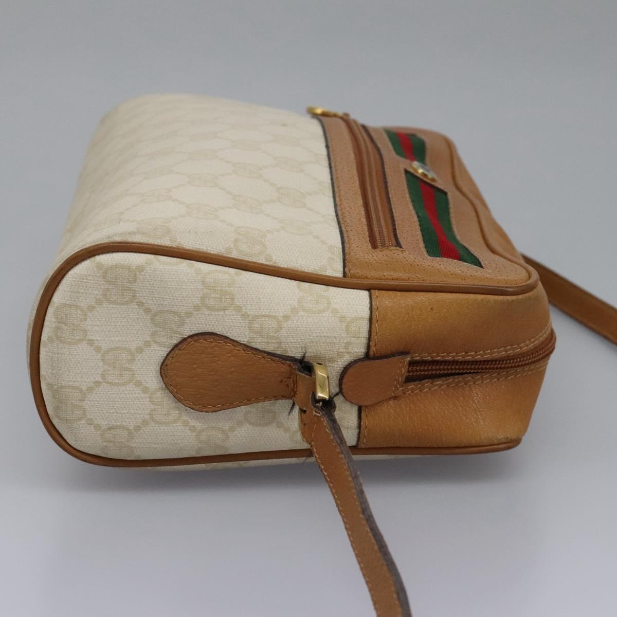GUCCI GG Supreme Web Sherry Line Shoulder Bag PVC Beige Gold Auth 113857