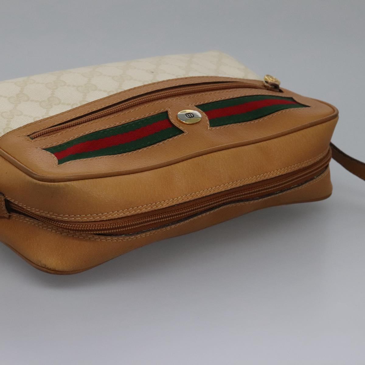 GUCCI GG Supreme Web Sherry Line Shoulder Bag PVC Beige Gold Auth 113857