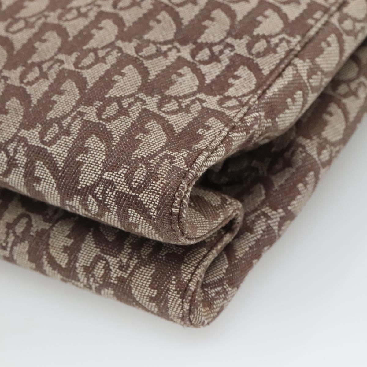 Christian Dior Trotter Canvas Tote Bag Brown Beige Silver Auth 113862