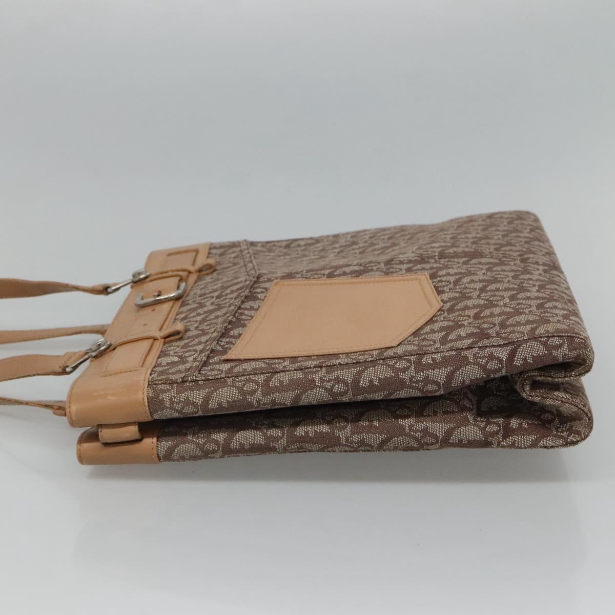 Christian Dior Trotter Canvas Tote Bag Brown Beige Silver Auth 113862