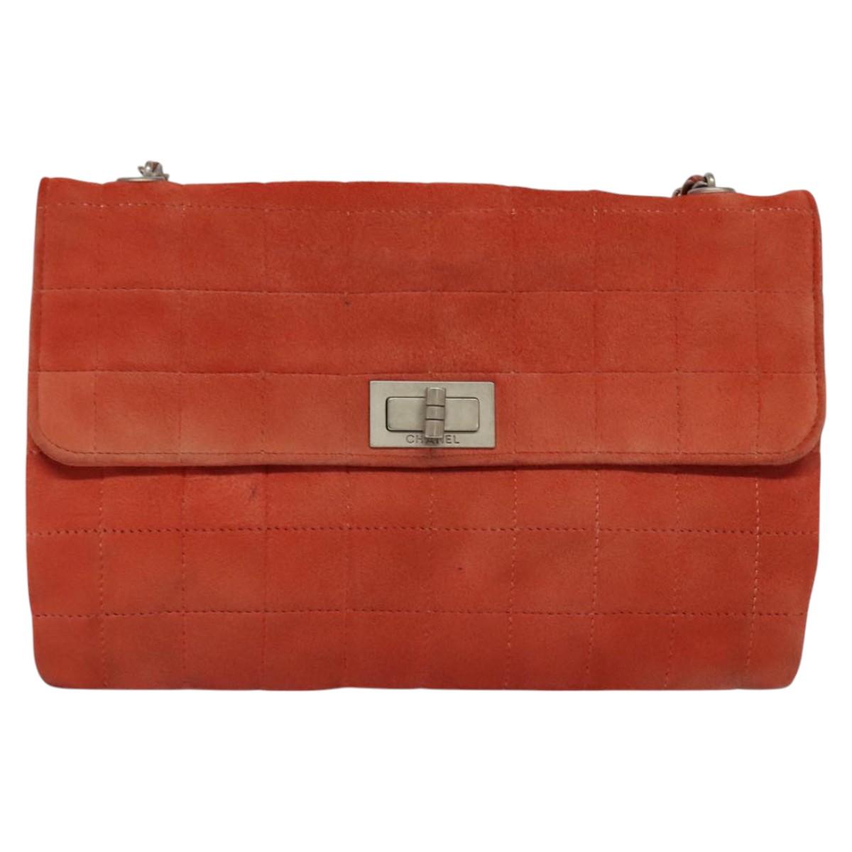 CHANEL Choco Bar Chain Shoulder Bag Suede Red CC Auth 113865