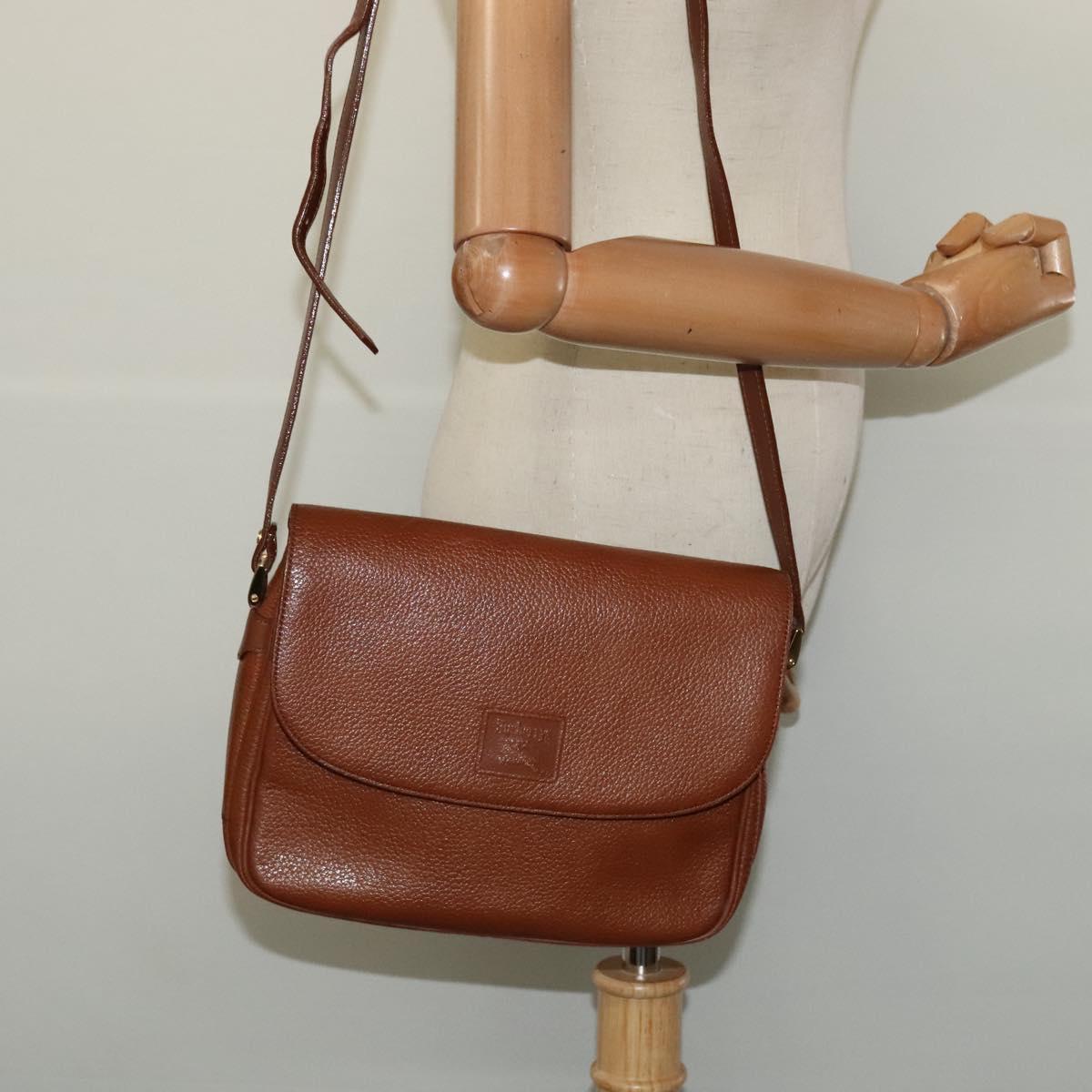 Burberrys Shoulder Bag Leather Brown gold Auth 113900