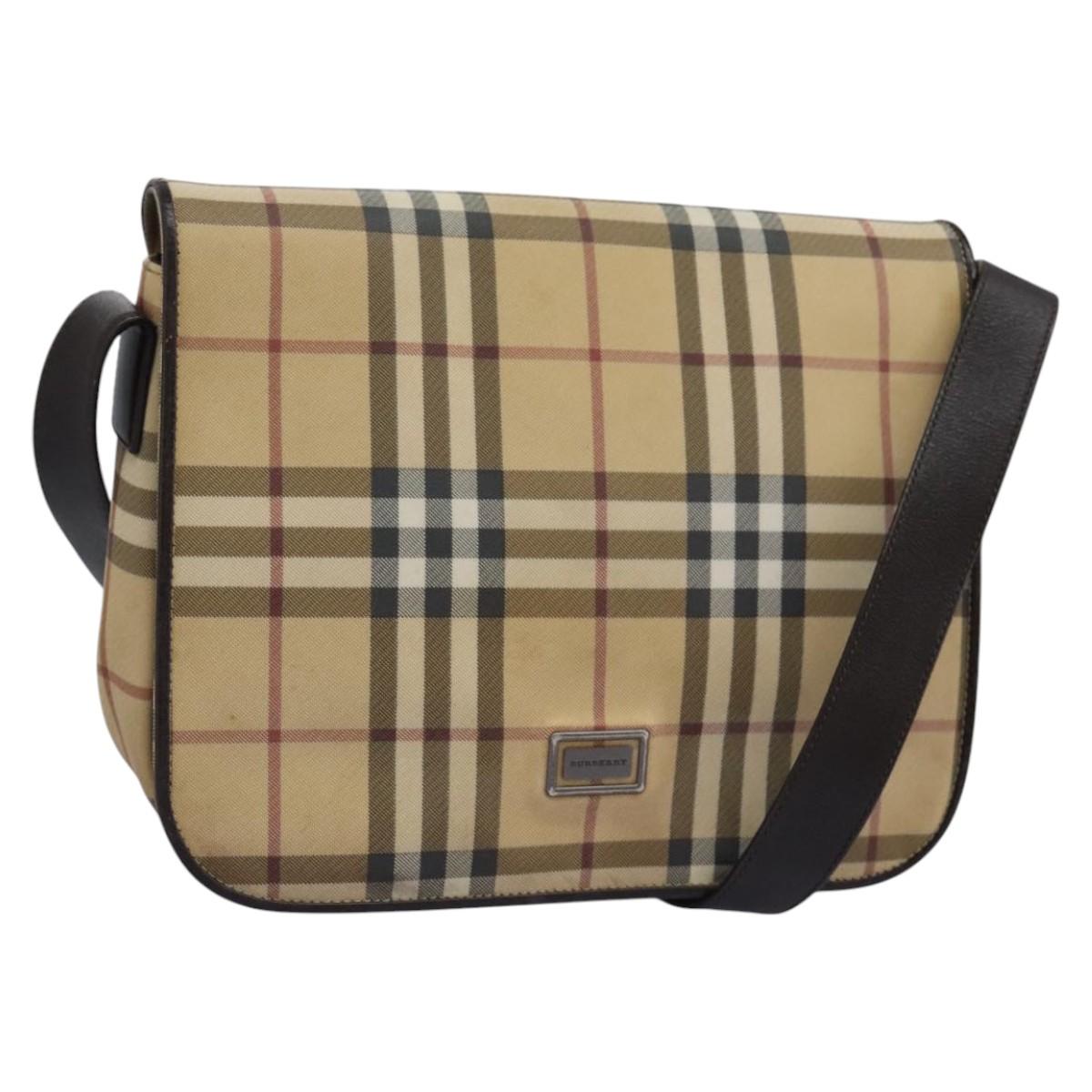 BURBERRY Nova Check Shoulder Bag PVC Beige Brown Auth 113921