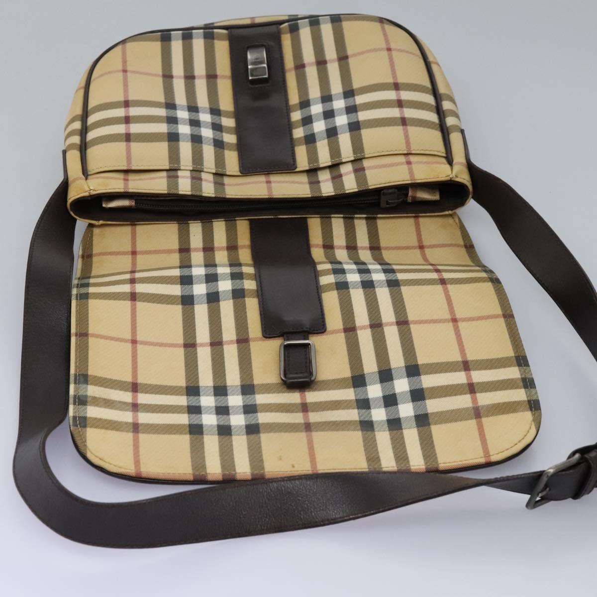 BURBERRY Nova Check Shoulder Bag PVC Beige Brown Auth 113921