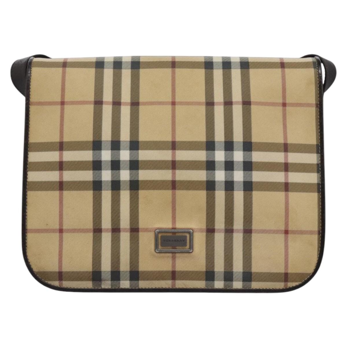 BURBERRY Nova Check Shoulder Bag PVC Beige Brown Auth 113921