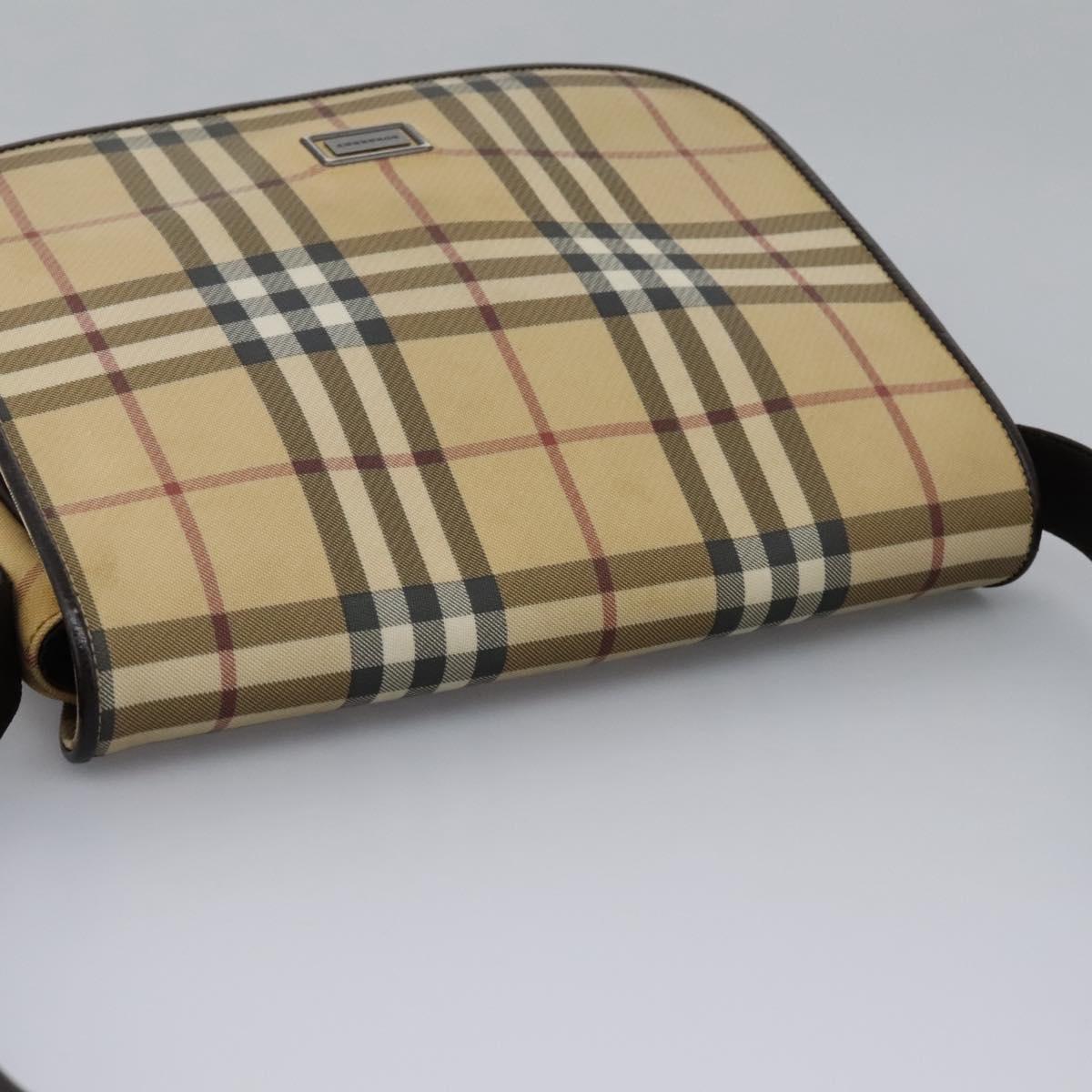 BURBERRY Nova Check Shoulder Bag PVC Beige Brown Auth 113921