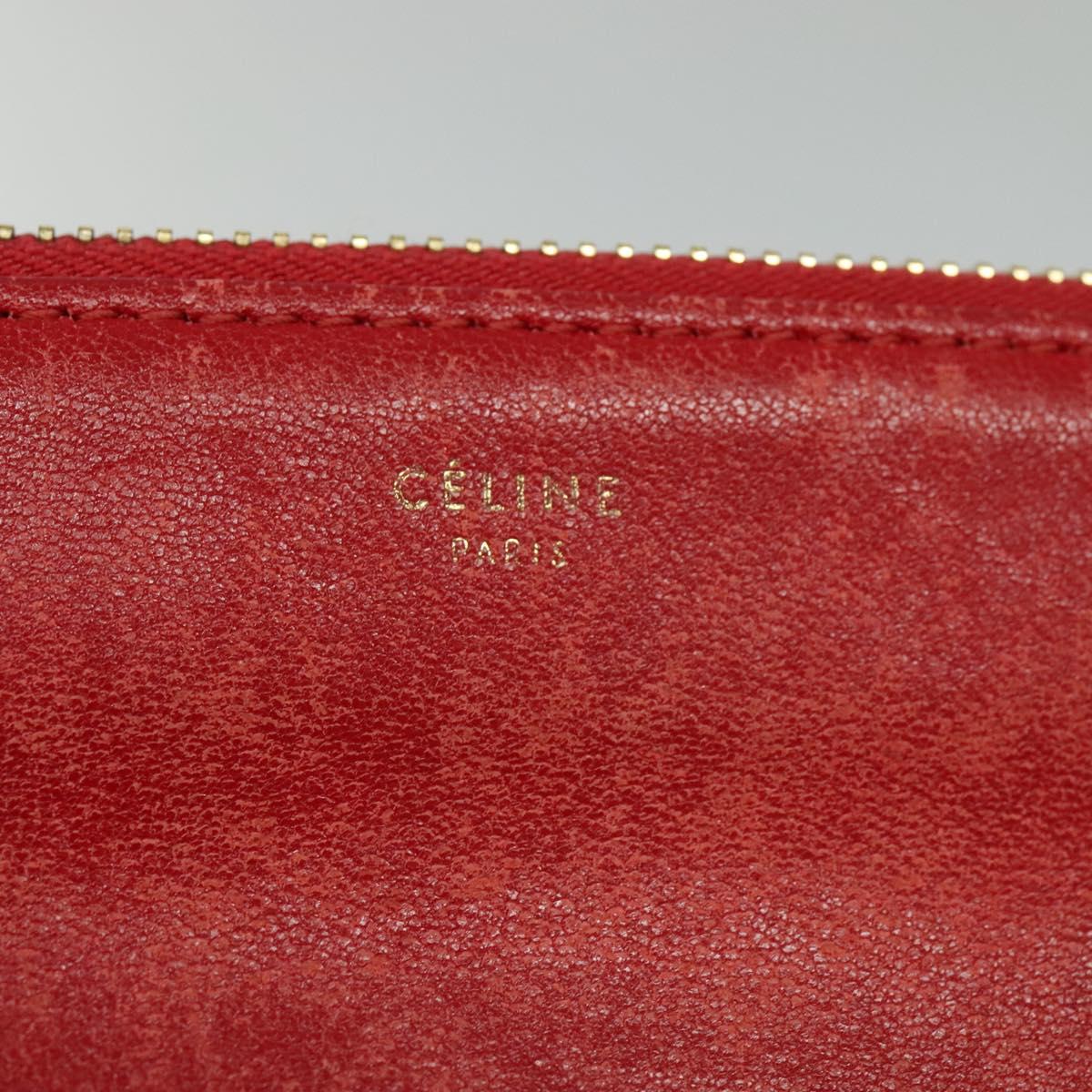 CELINE Trio Small Shoulder Bag Leather Red Gold Auth 113929