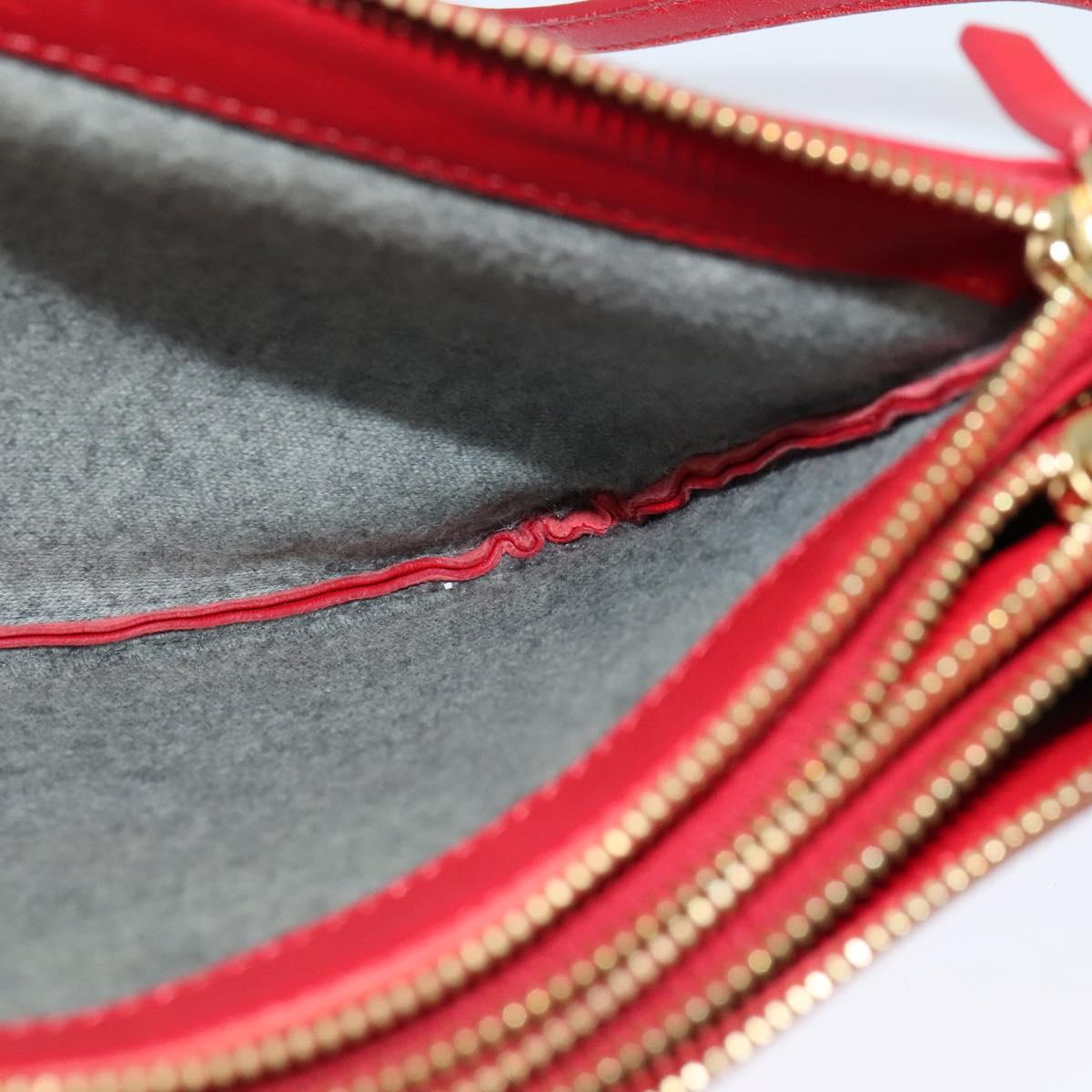 CELINE Trio Small Shoulder Bag Leather Red Gold Auth 113929