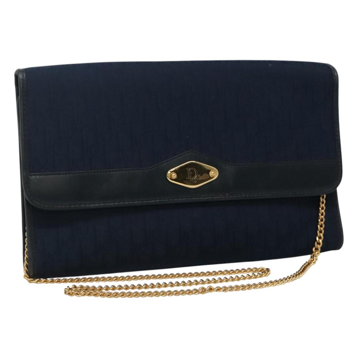 Christian Dior Trotter Canvas Chain Shoulder Bag Navy Auth 113931