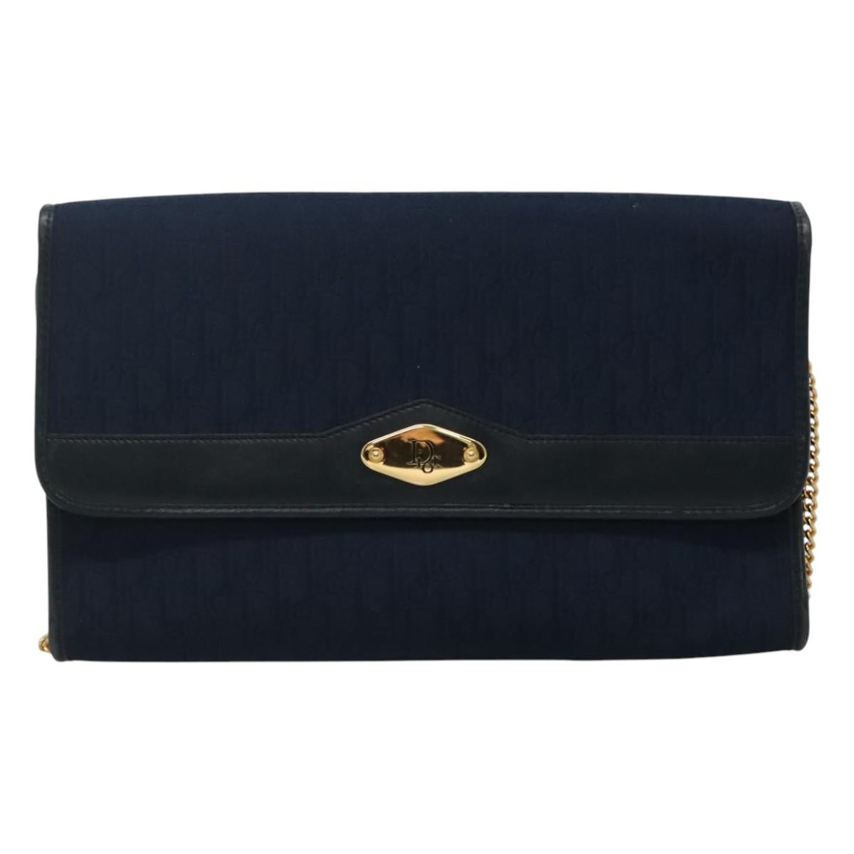 Christian Dior Trotter Canvas Chain Shoulder Bag Navy Auth 113931