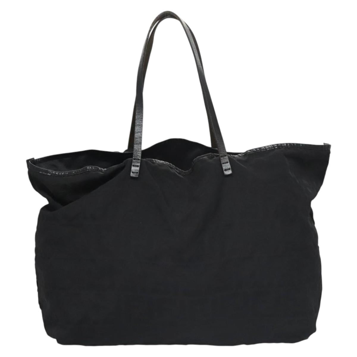 FENDI Zucchino Canvas Hand Bag Nylon Black Silver Auth 113935