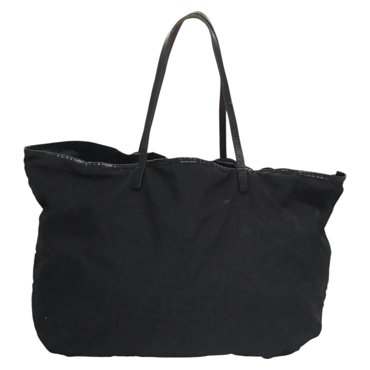 FENDI Zucchino Canvas Hand Bag Nylon Black Silver Auth 113935