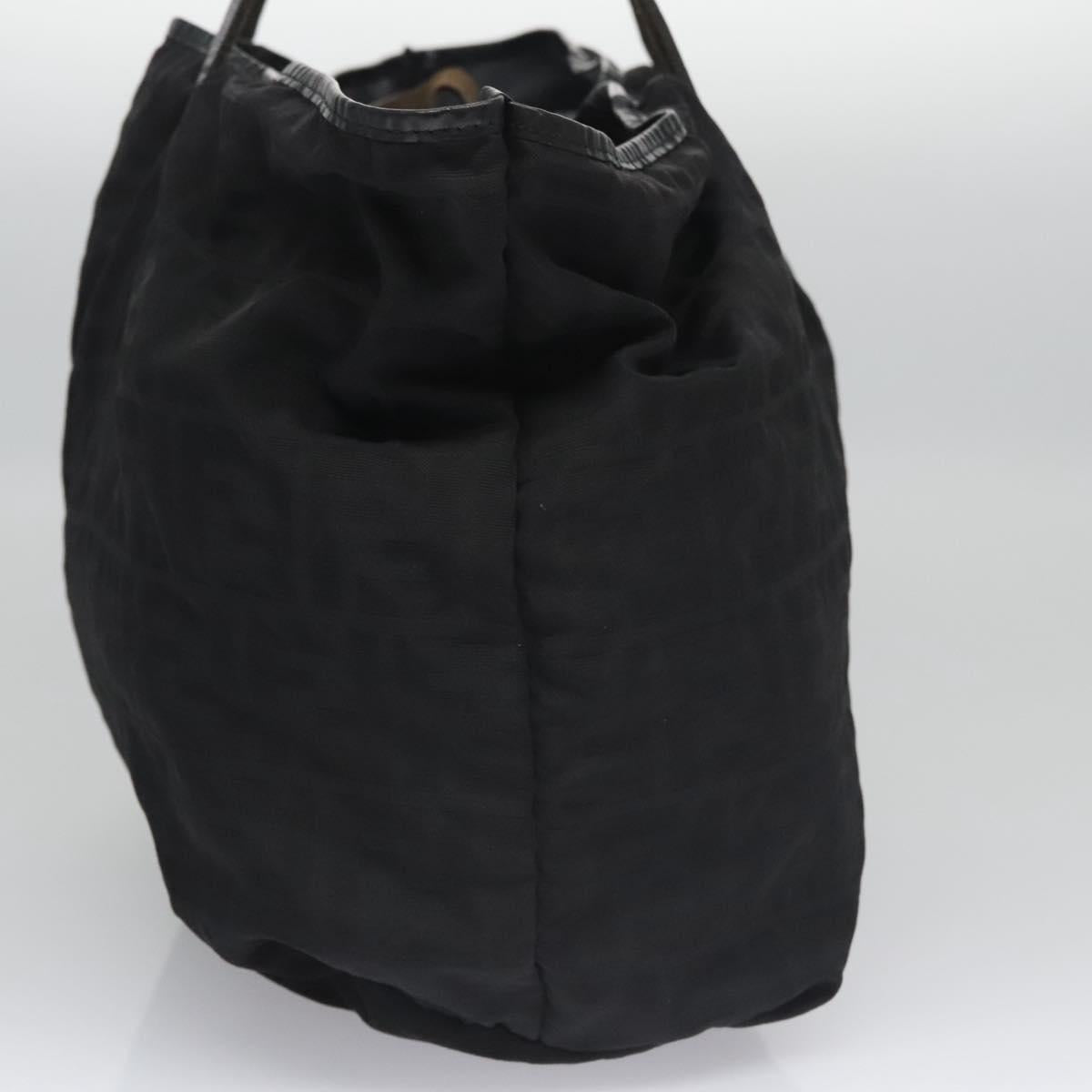 FENDI Zucchino Canvas Hand Bag Nylon Black Silver Auth 113935