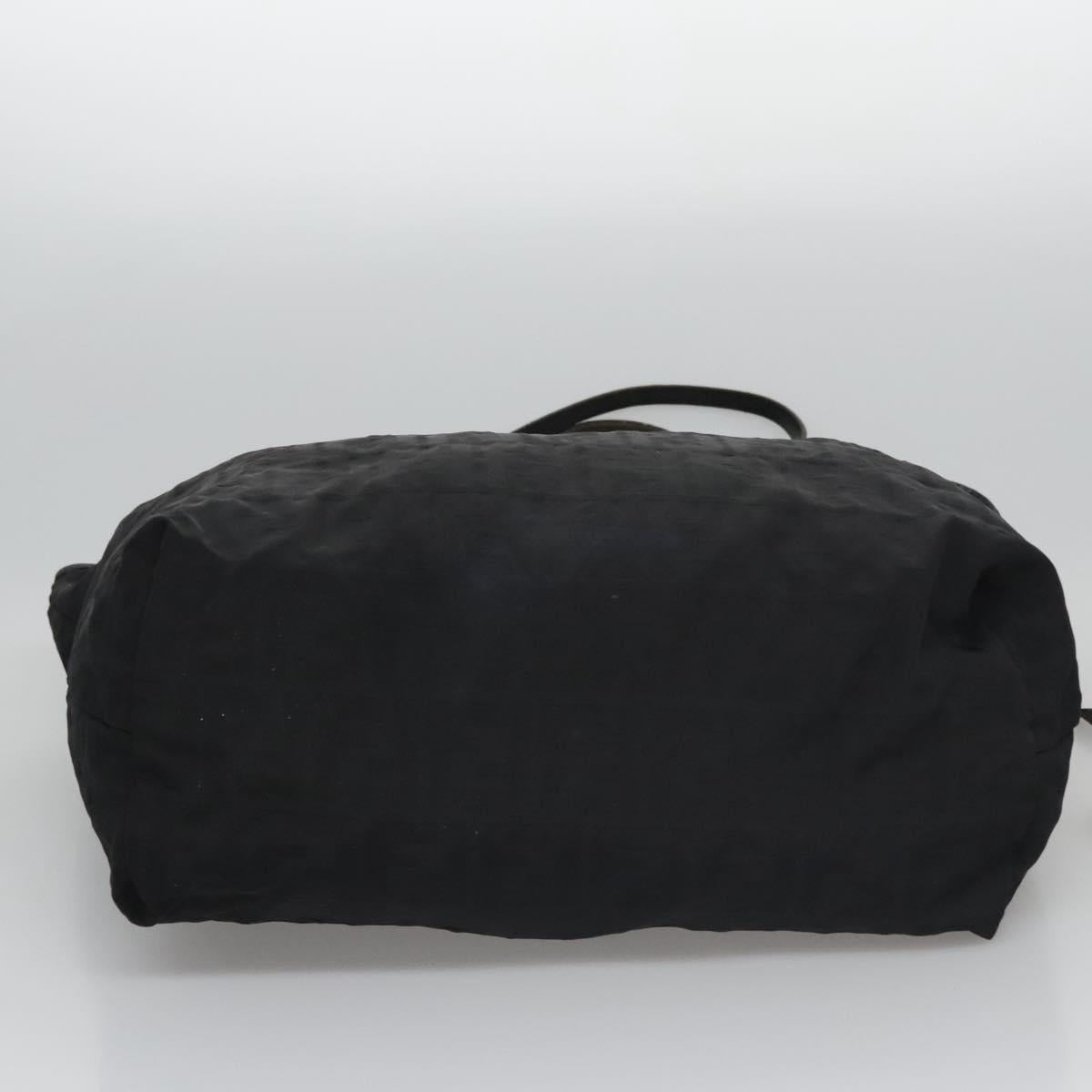 FENDI Zucchino Canvas Hand Bag Nylon Black Silver Auth 113935
