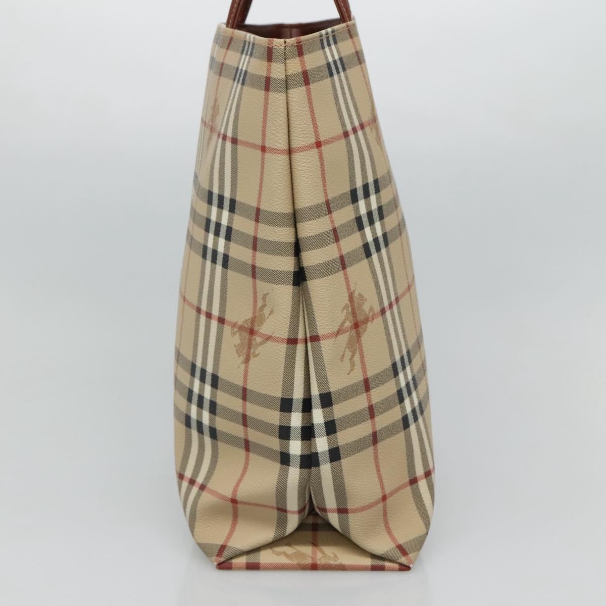 BURBERRY Nova Check Hand Bag PVC Leather Beige Auth 113948