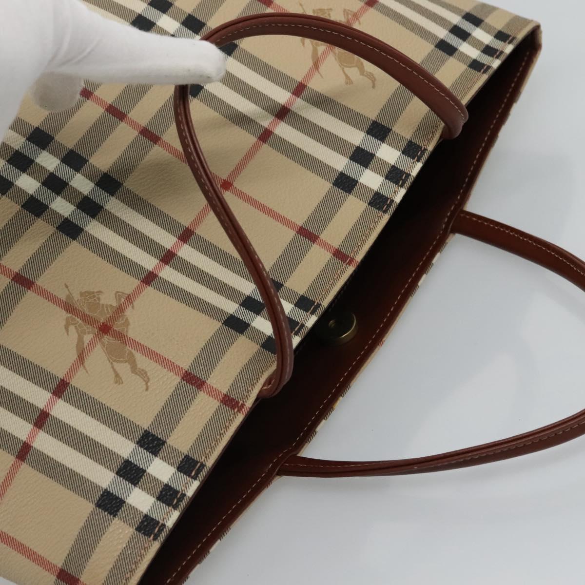 BURBERRY Nova Check Hand Bag PVC Leather Beige Auth 113948