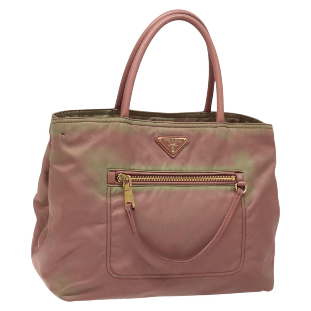 PRADA Hand Bag Nylon Pink Gold Auth 113965